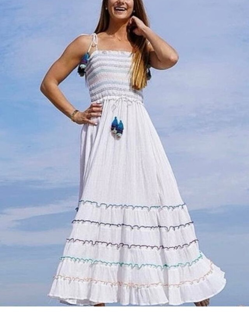 Playa Lucila White Cotton Gauze Dress Small